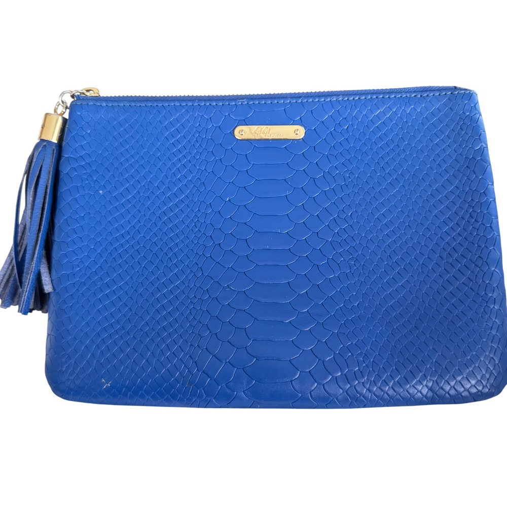GiGi New York Faux Snakeskin‎ Tassel Zip Pouch Cobalt Blue 9.5x7.25 preloved